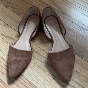Tan suede flats with open sides